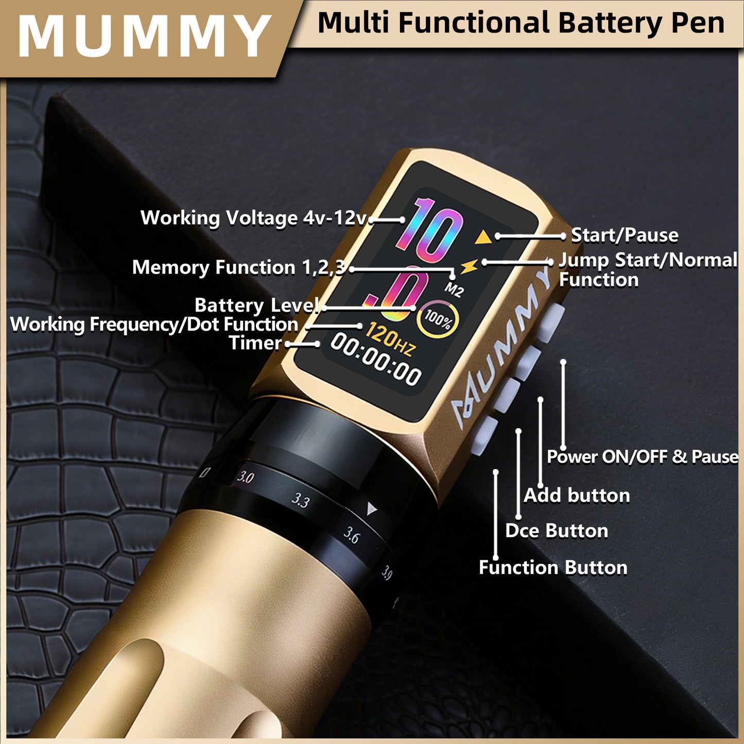 MUMMY SHORT PEN Adjustable Stroke (Gold)