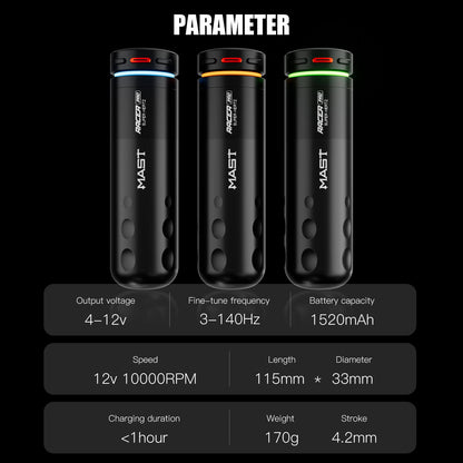 MAST RACER PRO Dragonhawk Wireless Tattoo Pen Machine 4.2MM Strokes Length