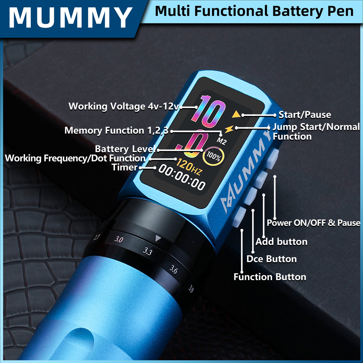 MUMMY SHORT PEN Adjustable Stroke (Blue)