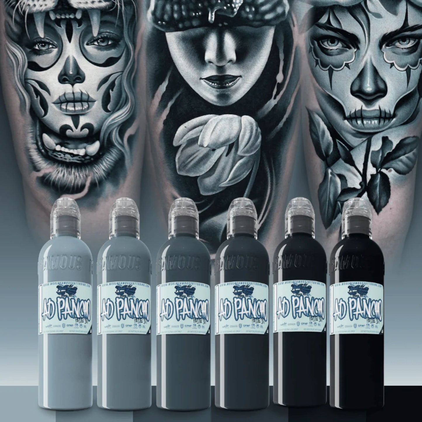 World Famous 6pcs A.D. PANCHO PASTEL GREY INK SET 1oz | 4oz
